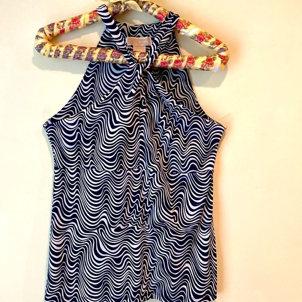 MICHAEL Michael Kors Blue and White Sleeveless Blouse Medium Women's